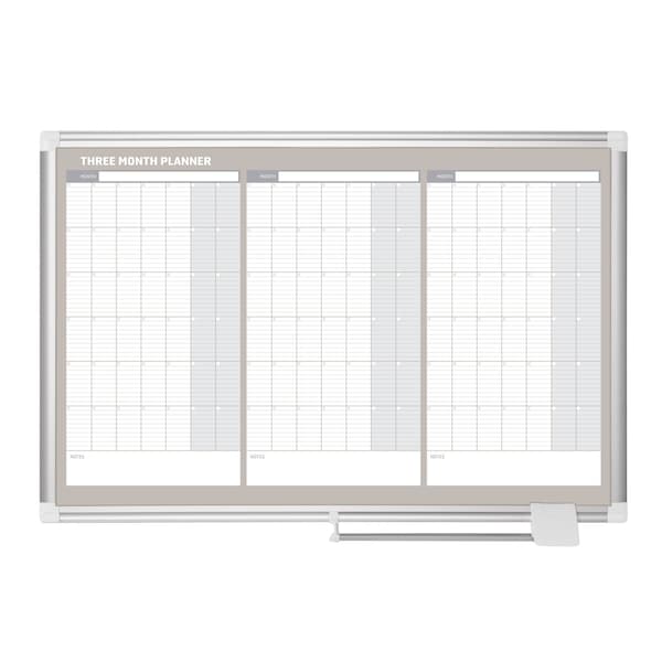 MasterVision Magnetic 3-Month Dry Erase Planner, Wall Mount, Sliding Tray, 24" x 36", Aluminum Frame
